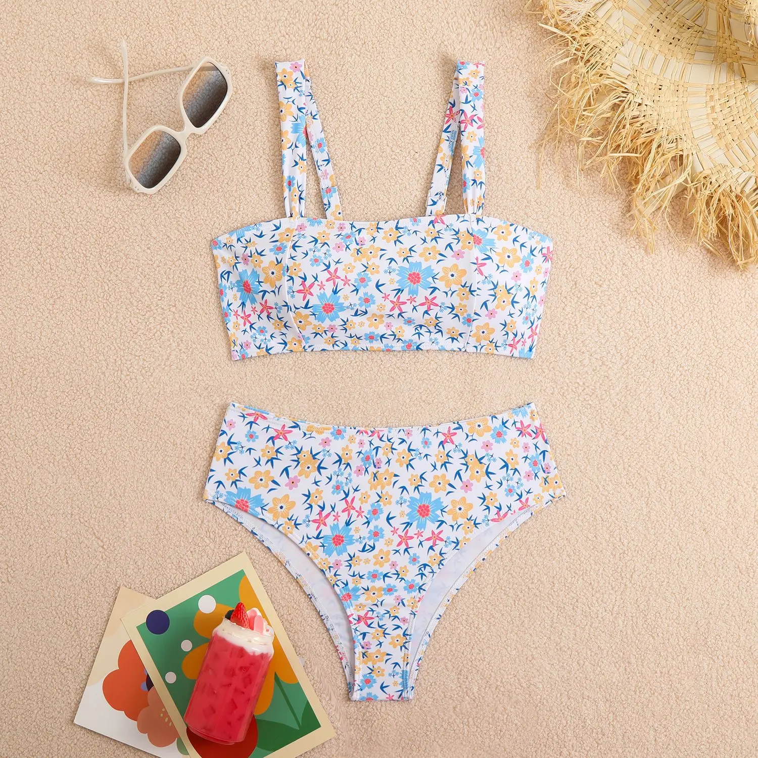 2026 New Sexy Floral 2Pcs Bikini High Waist Slimming Women's Swimsuit Separate Set Attractive Lady's Beachwear from Mainland Chi