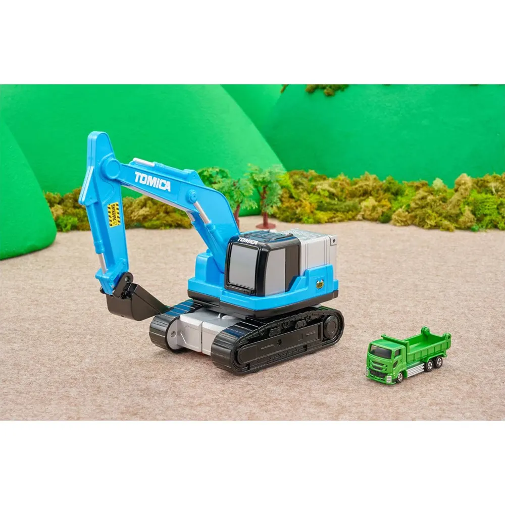 In Stock Original Tomica Transform Town 996521CN Large Excavator Playset, With 1 Big Vehicle +1 Alloy Mini Car Toy