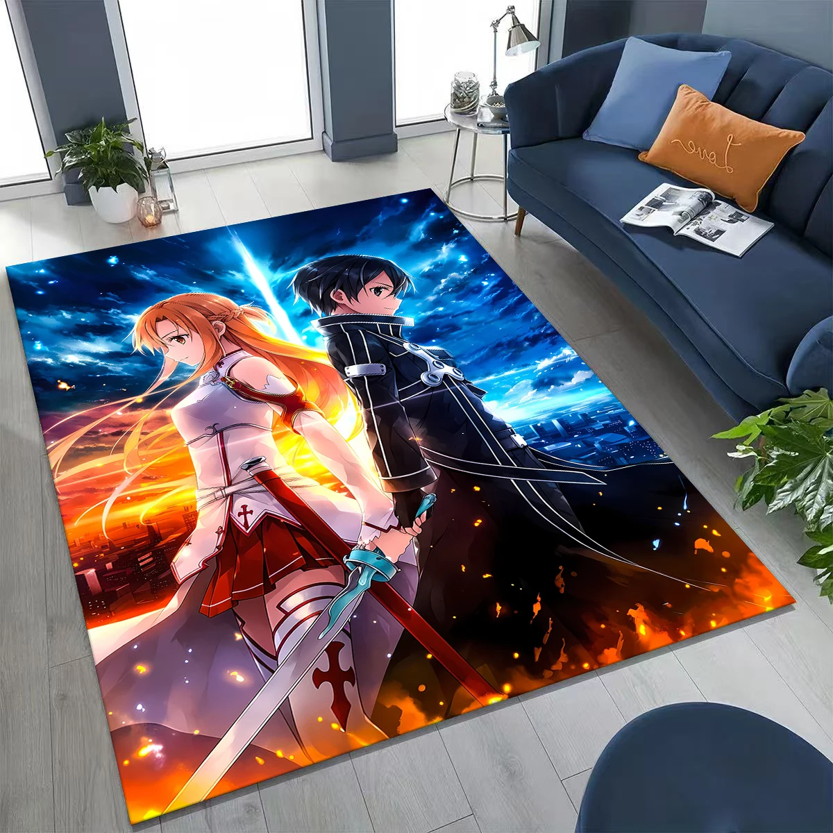 

Anime SAO Sword Art Online Cartoon 3D Rug for Bedroom Living Room Sofa Home Doormat Decor, Large Kids Play Non-slip Floor Mat