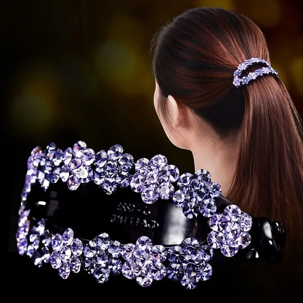 Rhinestone Flower Hair Clip para mulheres, suporte rabo de cavalo, cavalinha cocar estilo coreano Hairpin, acessório Headwear