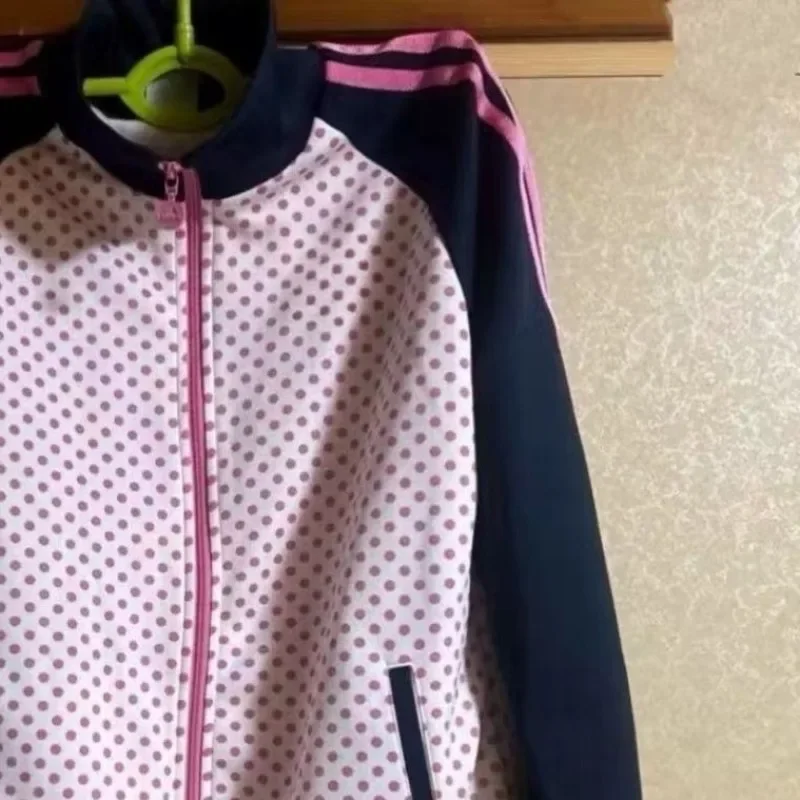 Amerikaanse subcultuur polka dot print hoodie vintage harajuku patchwork sportjas dames zoete losse casual rits jas tops