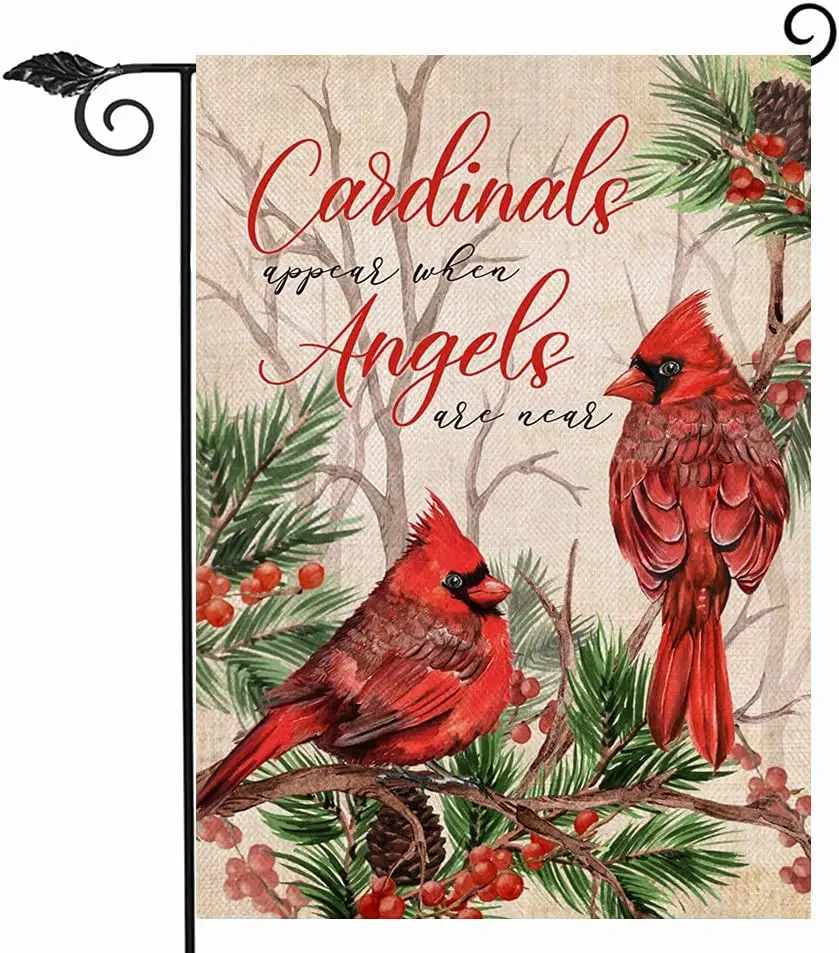 Hzppyz Cardinal Appear When Angels are Near Winter Garden Flag, Red Bird Berry Pine Tree Branch Decorative House Yard Outdoo SSL
