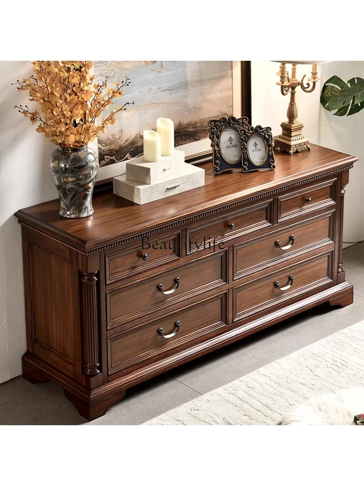 American chest living room entrance storage simple and beautiful storage solid wood seven chest black walnut