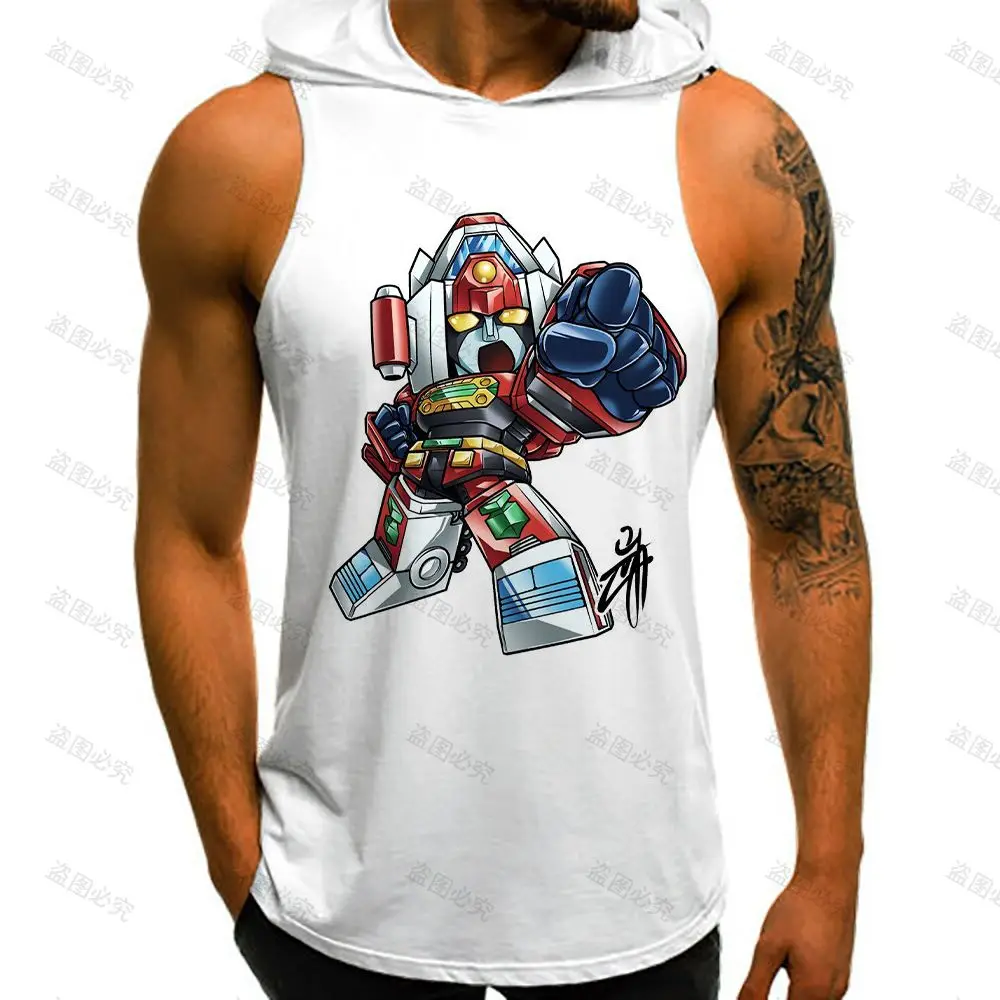 Men's  Hooded Tank Gundam Mobile Suit GYM Streetwear Hip Hop European Size Basketball T-shirts Man Fashion Vest Cool New Anime