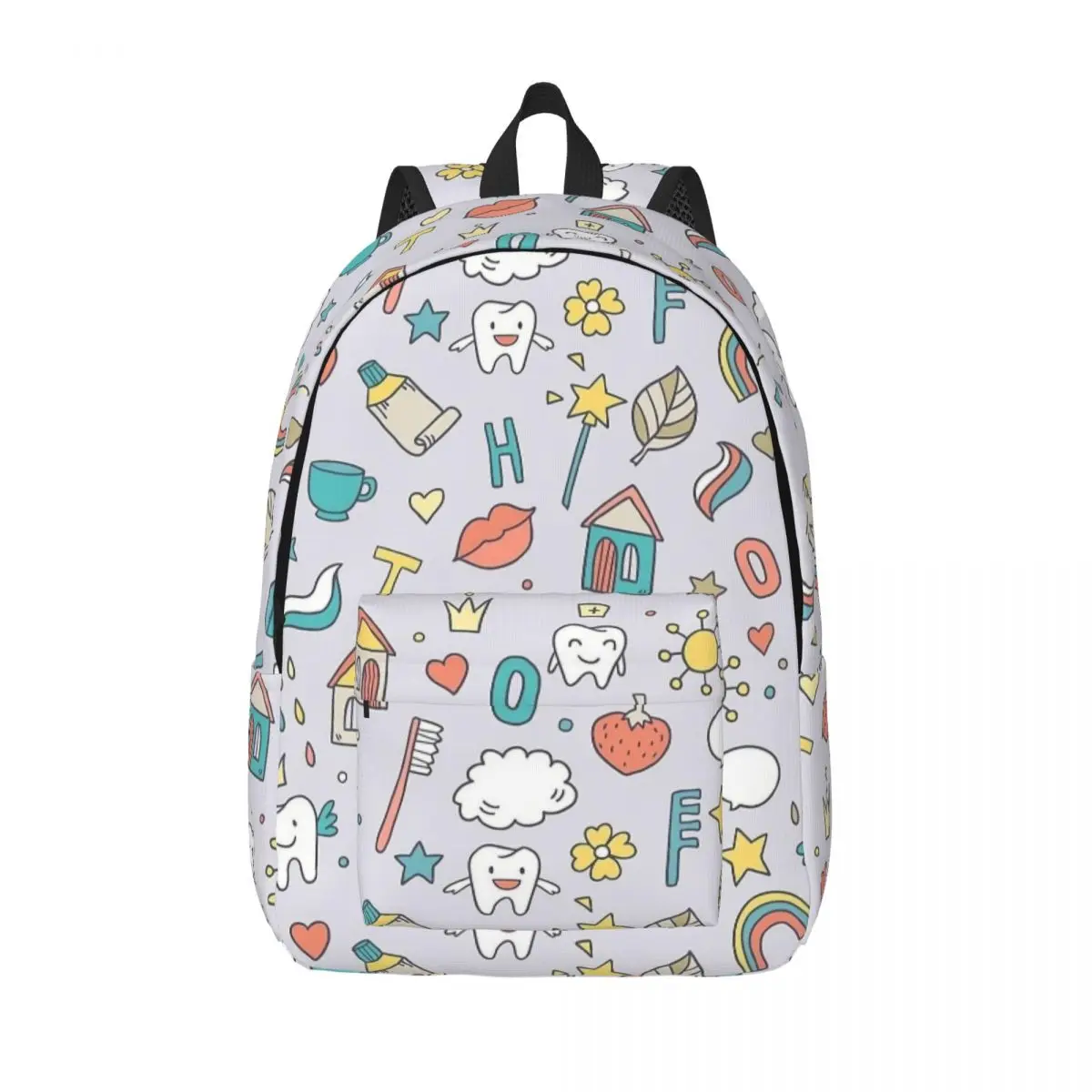 Cute Dentistry Pattern With Teeth Backpack Middle High College School Student Bookbag Teens Canvas Daypack Travel