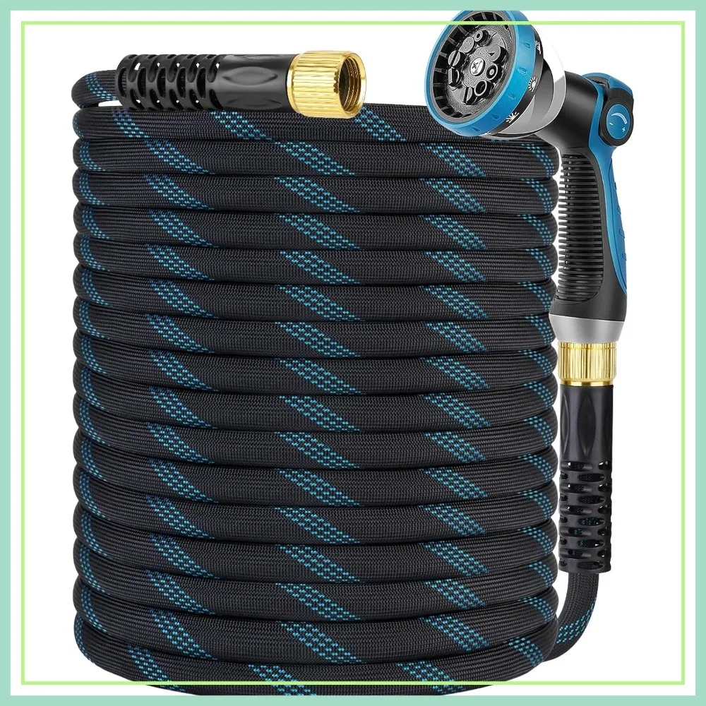 

Non-Expanding Garden Hose 100 ft, Kink Free Flexible Water Hose with 10-Pattern Nozzle, Lightweight, Leak Proof, 3/4" Connectors