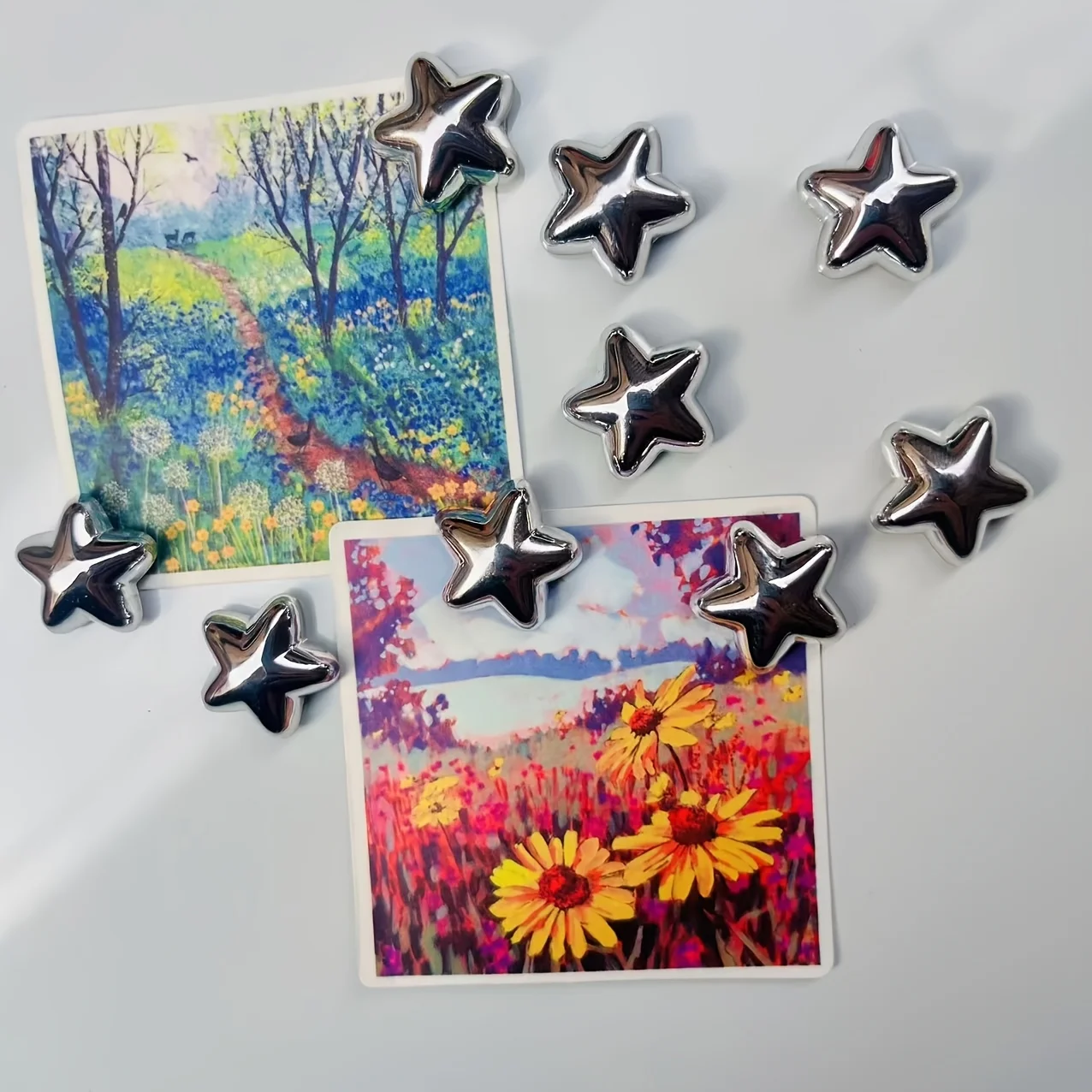 9pcs Cute Cartoon Star Refrigerator Magnets - Vibrant Floral & Nature Designs, Plastic Round Stickers for Kitchen,and Home Decor