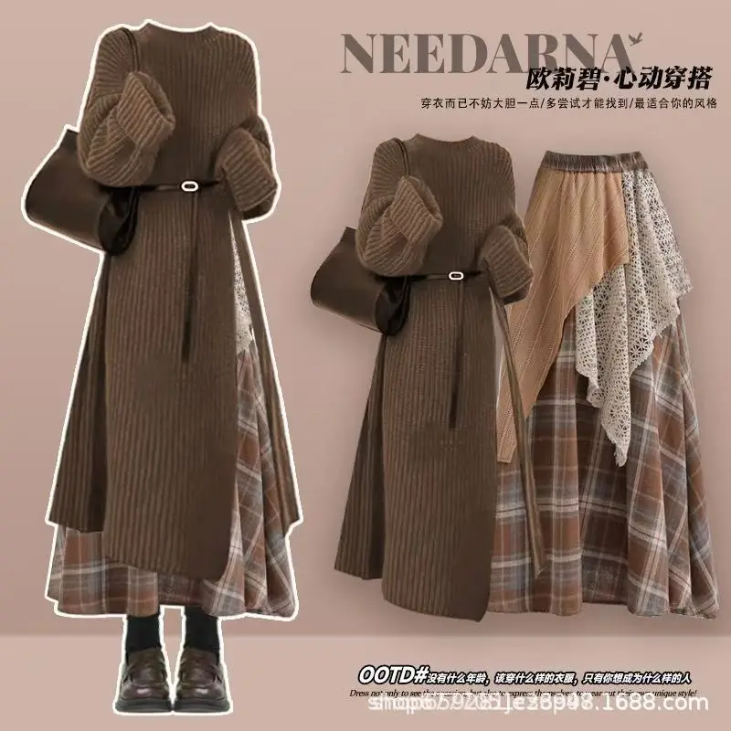 Casual Women's Set New Autumn and Winter Retro Sweater+ethnic Style Design Half Skirt Two-piece Set image 4