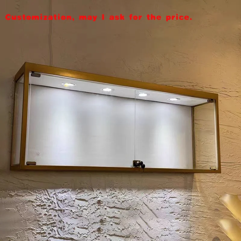 

на заказ. Роскошная витрина для ювелирных изделий из нержавеющей стали, стеклянный подвесной шкаф с подсветкой, настенный дисплей для часов