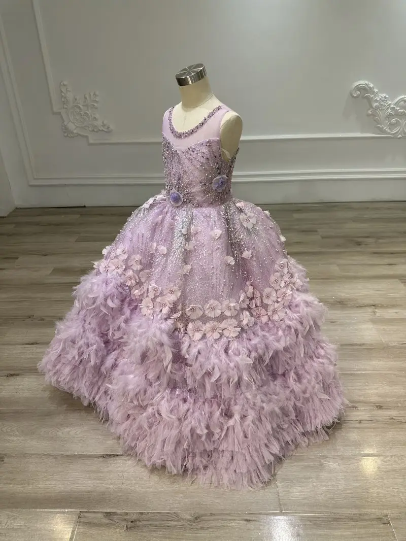 Vestido de princesa púrpura con flores para niños