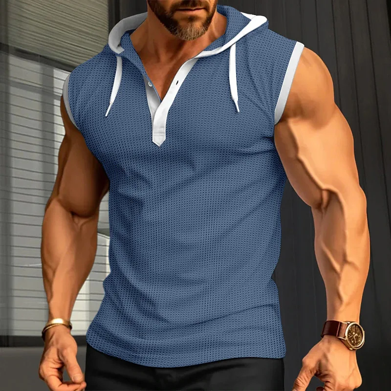 

Summer Men's Tank Top Solid Color Sleeveless Hooded Drawstring Vest Simple and Casual Style Male Vest Perfect Choice for Men