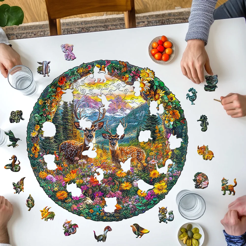 Puzzle Drewniane Jelenie - Puzzle Kosmiczne - Unikalne prezenty na przyjęcia, nieregularne puzzle drewniane w kształcie zwierząt, dekoracyjne obrazy artystyczne