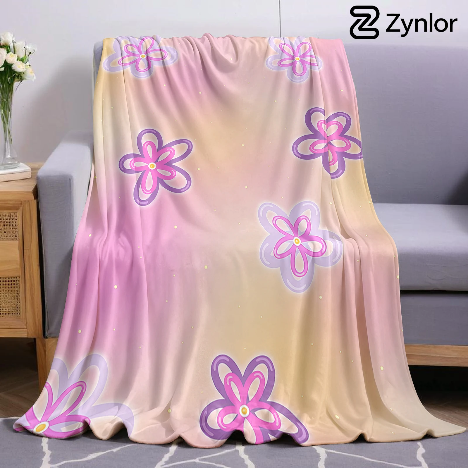 Gradient Bloom Ultra Soft Sherpa Fleece Blanket Fluffy Warm Thick Throw for Sofa Bedroom Couch Holiday Home Decor Gift