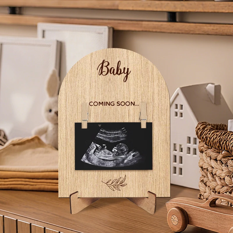 Pregnancy Announcement Sign Baby First One Picture Photo Frame Youngsters Coming Soon Wooden Photo Frame with Photo Holder