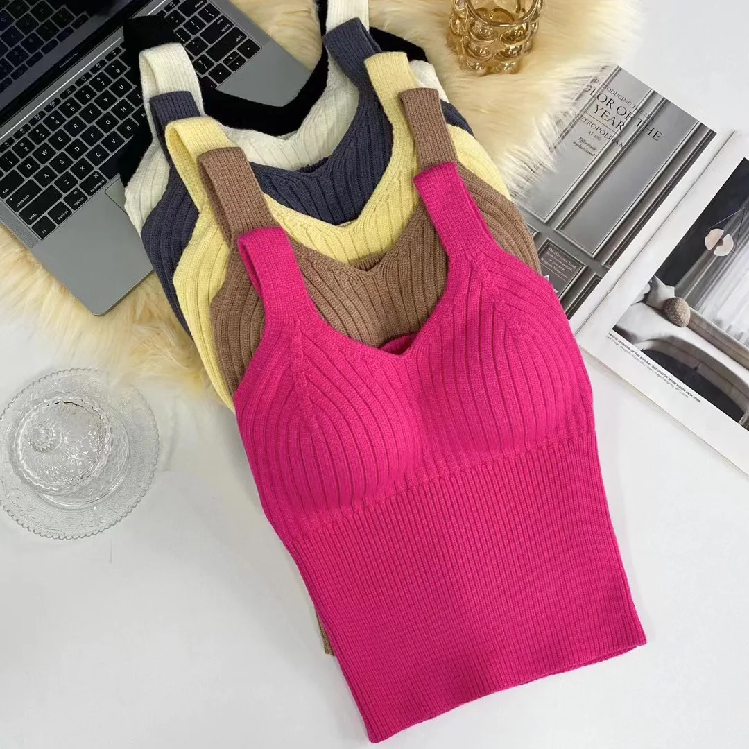 Autumn and winter knitted sweater with suspender vest, spicy girl's outerwear style, with chest pad, one-piece slim fit, waist d