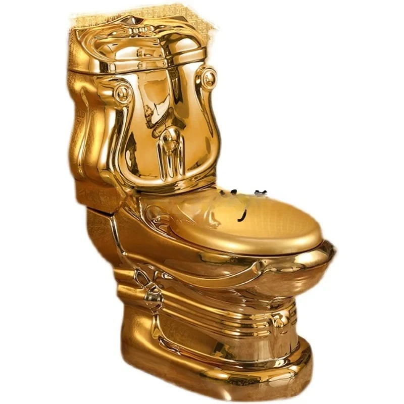 European golden toilet retro hotel relief gold creative toilet silent large diameter