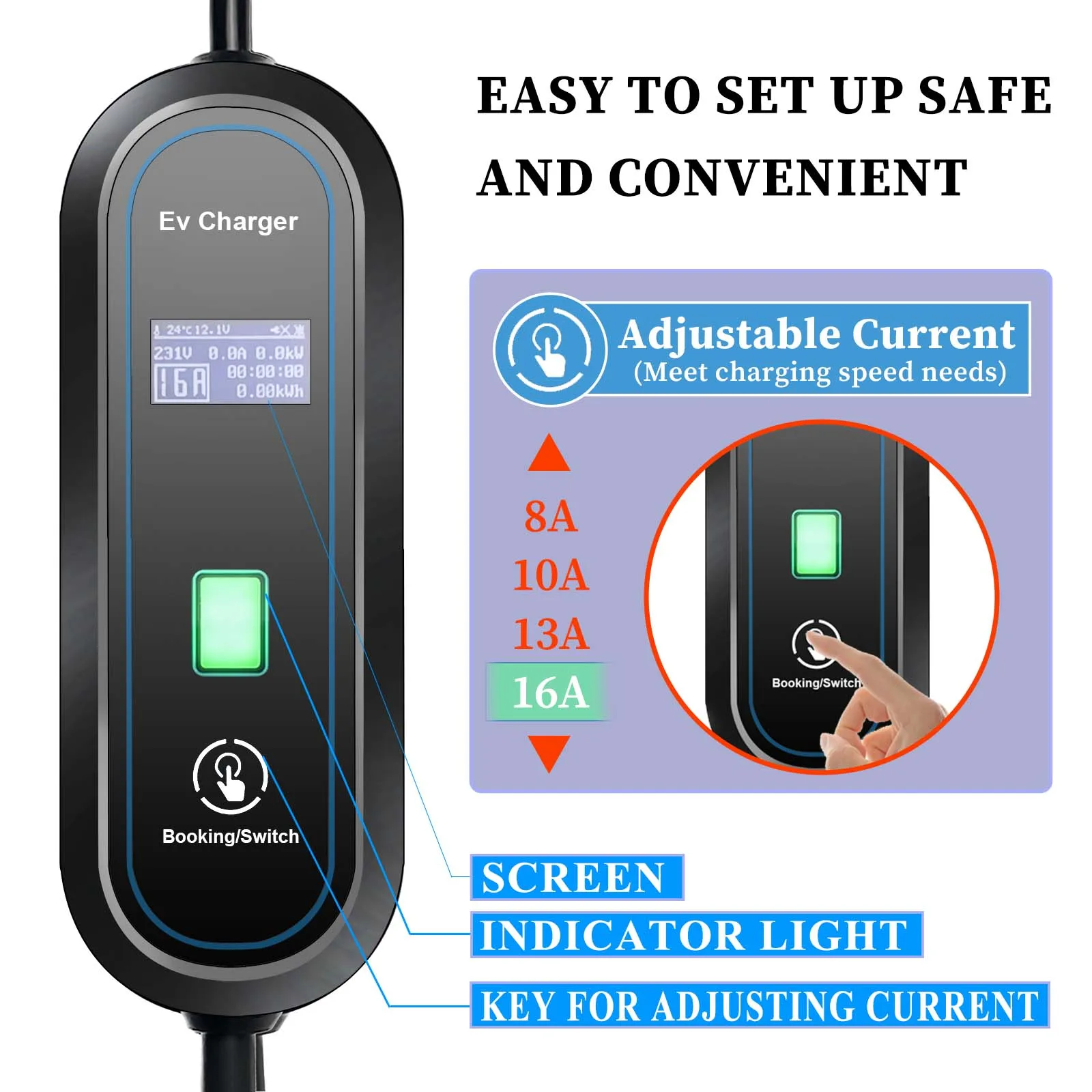 Teschev 16A Type 1 Electric Car Charger Type 2 Charging Cable GBT Charging Station Wallbox EVSE 3.5kW Electric Charger Cord