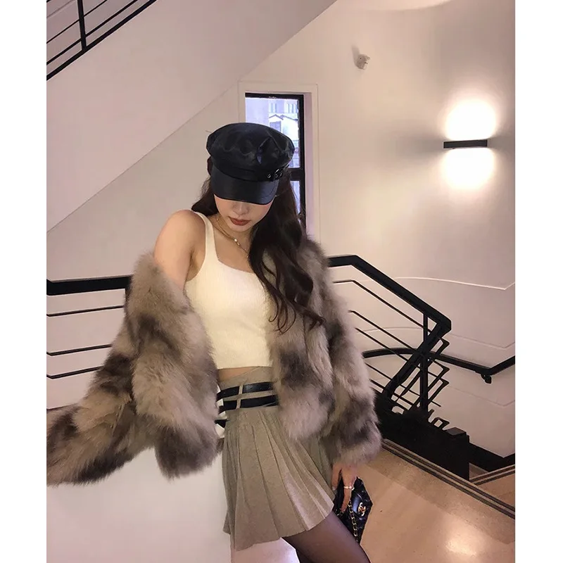 معاطف نسائية من فرو الثعلب الصناعي سترات قصيرة متينة Rende سميكة بياقة على شكل V وأكمام طويلة مغطاة بأزرار فضفاضة مناسبة غير رسمية لخريف وشتاء 2025 #5