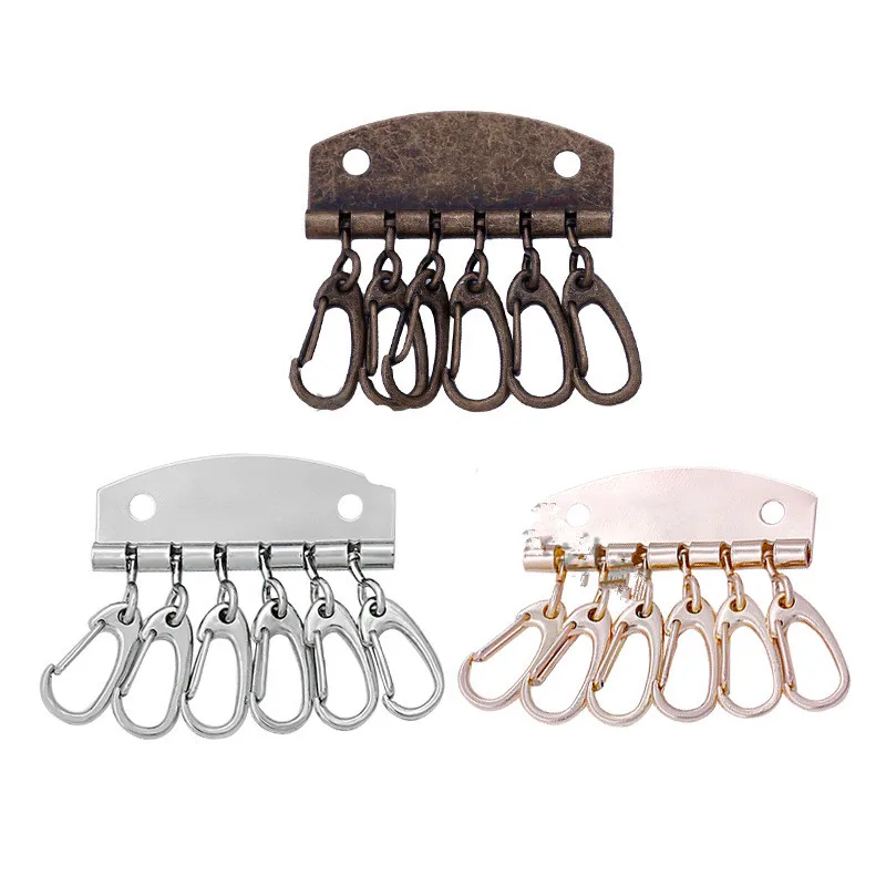 1 x Metal key holder key row keyring organnizer with 6 snap hook for Leather craft wallet key case purse bag hardware