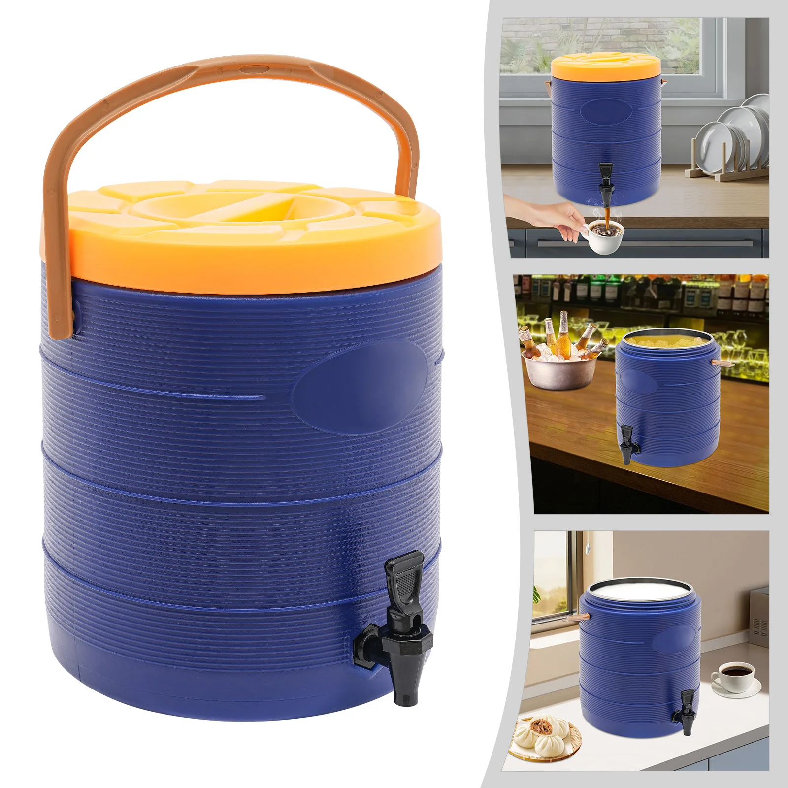 

25 L/6.6 Gallon Insulated Container Beverage Dispenser Blue, with Stainless Steel Interior & Faucet for Parties, Camping Sports