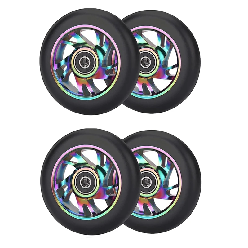 4 Pcs 100Mm Scooter Replacement Wheels With Bearing Stunt Scooter Pu Wheels For Rocking Cars, Extreme Cars, Scooters