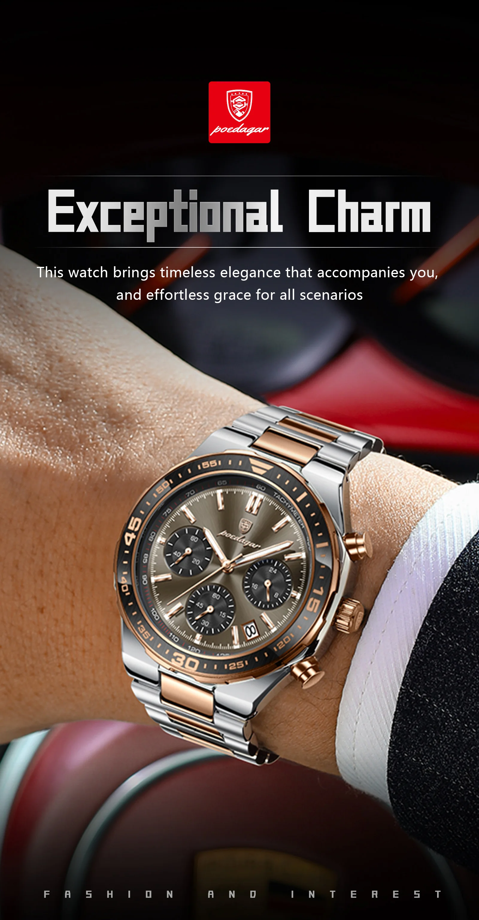 POEDAGAR Luxus Mode Herrenuhr Wasserdicht Leuchtend Quarz Sportuhr Datum Chronograph Business Herrenuhren Männliche Armbanduhr – Detail 5