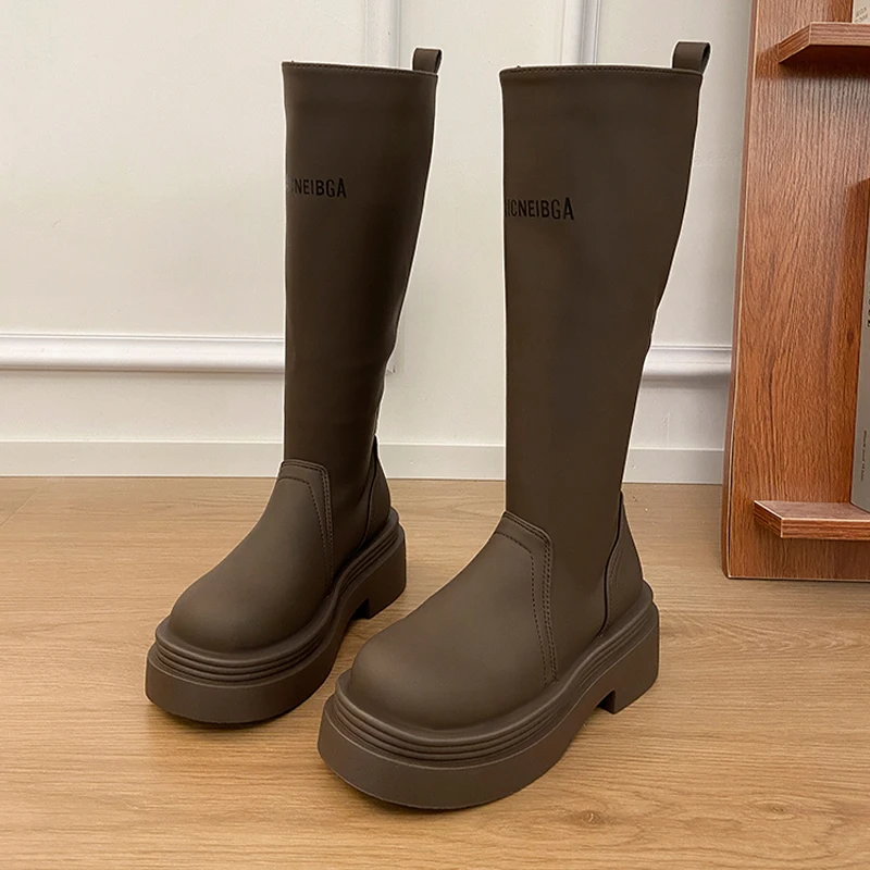 

Long Boots for Women Flats Platform Fashion Dress Shoes Designer Knee High Winter Boots 2025 New Goth Chelsea Botas Para Mujer