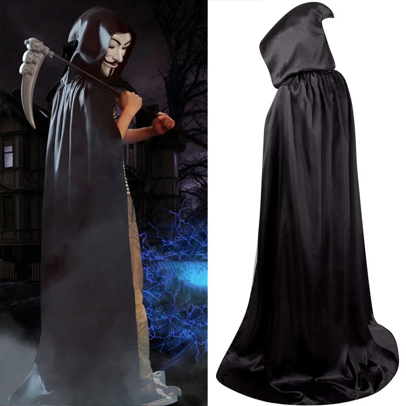 

Halloween Costume Adult Death Cosplay Costumes Black Black Hooded Cloak Scary Witch Devil Role Play Halloween Party Decoration