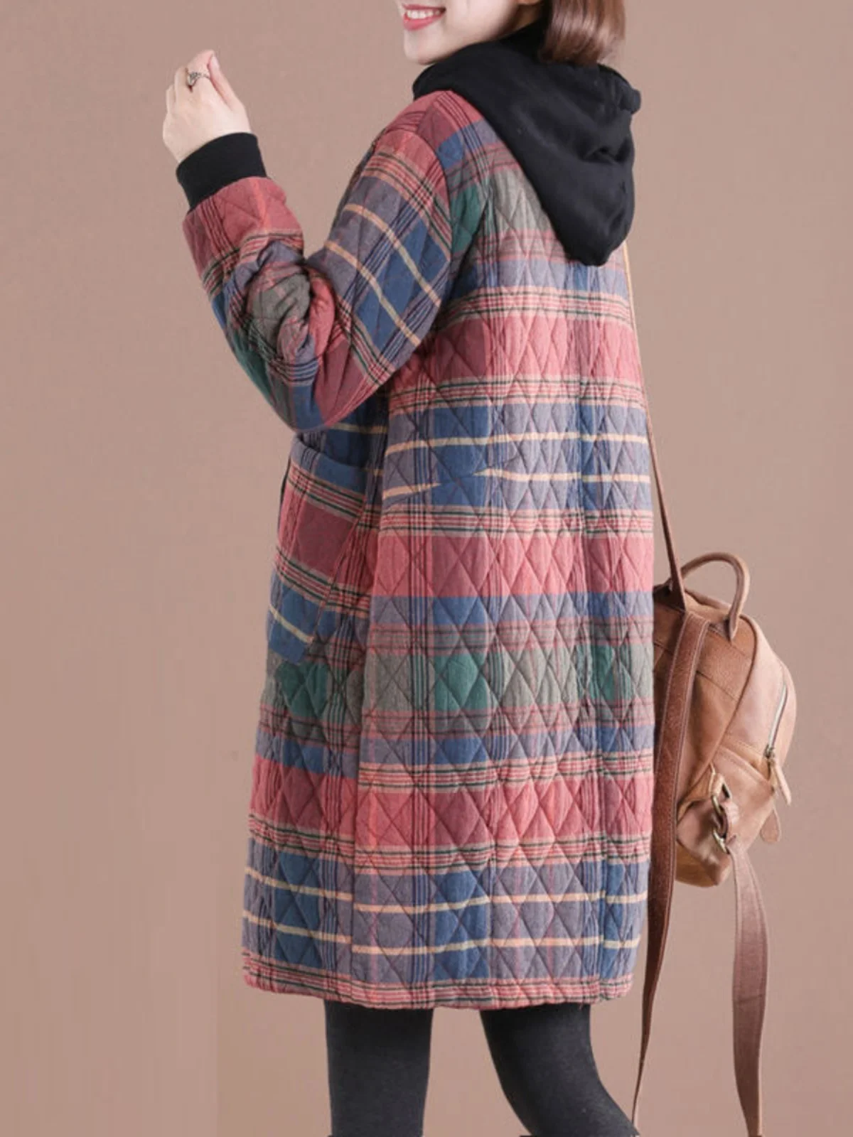 

Retro Floral Cotton Linen Jaet Women's Winter Lightweight Warm Cotton Coat Knee-Length Hooded Cotton Clothing