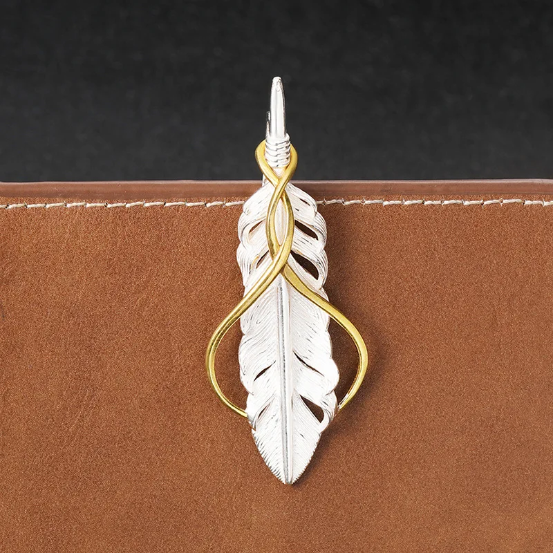 S925 Sterling Silver Charms Pendants for Women Men Creative Wires Winding Emboss Feather New Fashion Punk Jewelry Wholesale