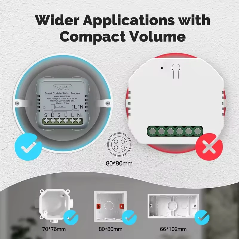 MOES Tuya WiFi/ZigBee Smart Curtain Switch Mini Module For Rocker Reset Switch, App Remote Control Work With Alexa Google Home