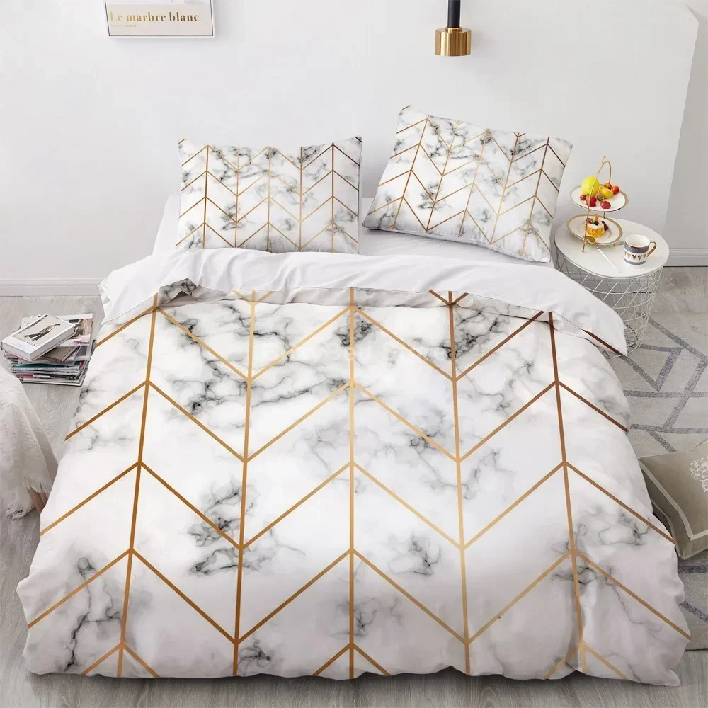 Conjunto de cama padrão mármore ouro branco, 3D Duvet Cover Sets, roupa de cama confortável, solteiro, gêmeo, rainha, rei, moda, luxo