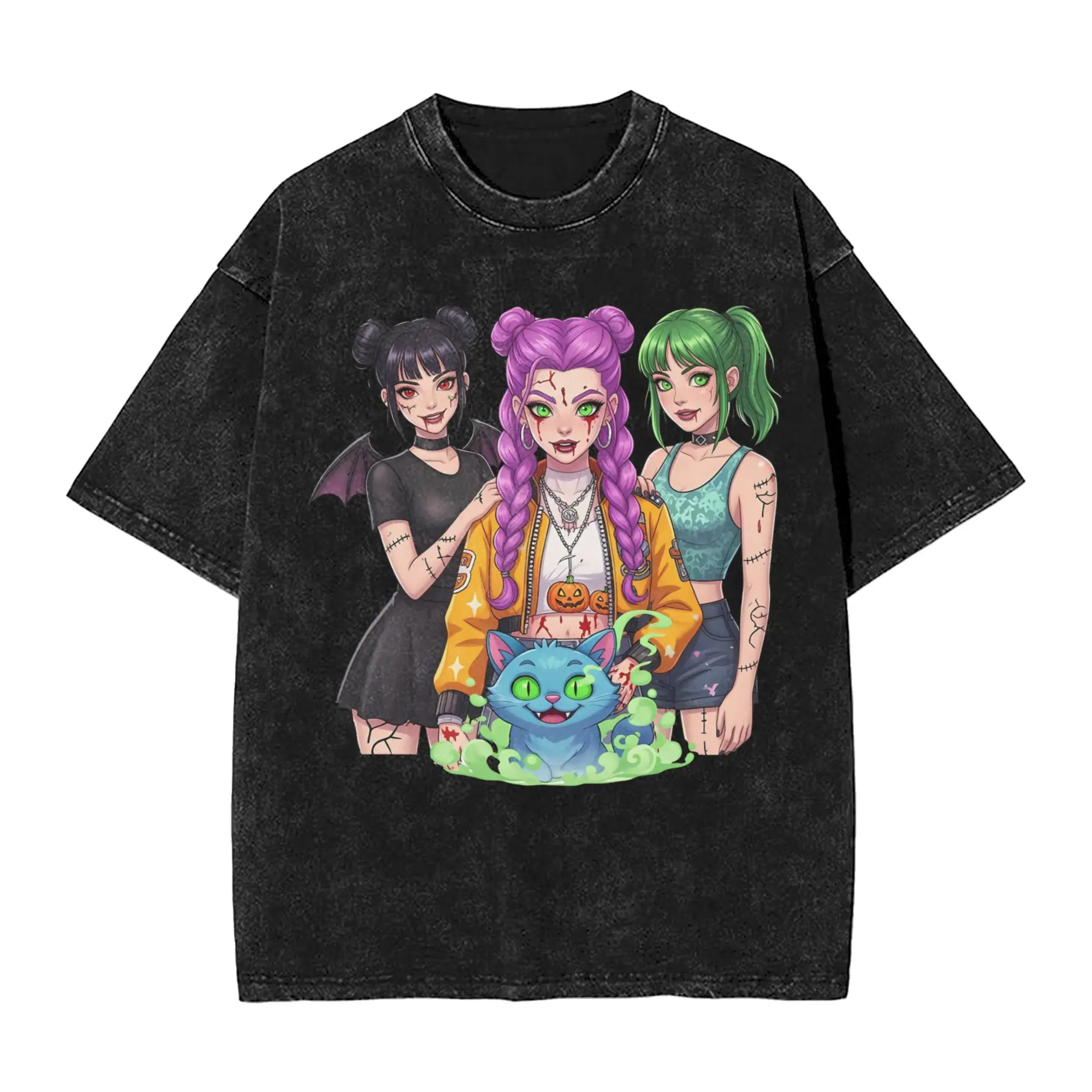 

Huntrix Anime Halloween Kpop Demon Hunters T-Shirts for Men Novelty Pure Cotton Tees Crewneck Short Sleeve T Shirts Party Tops