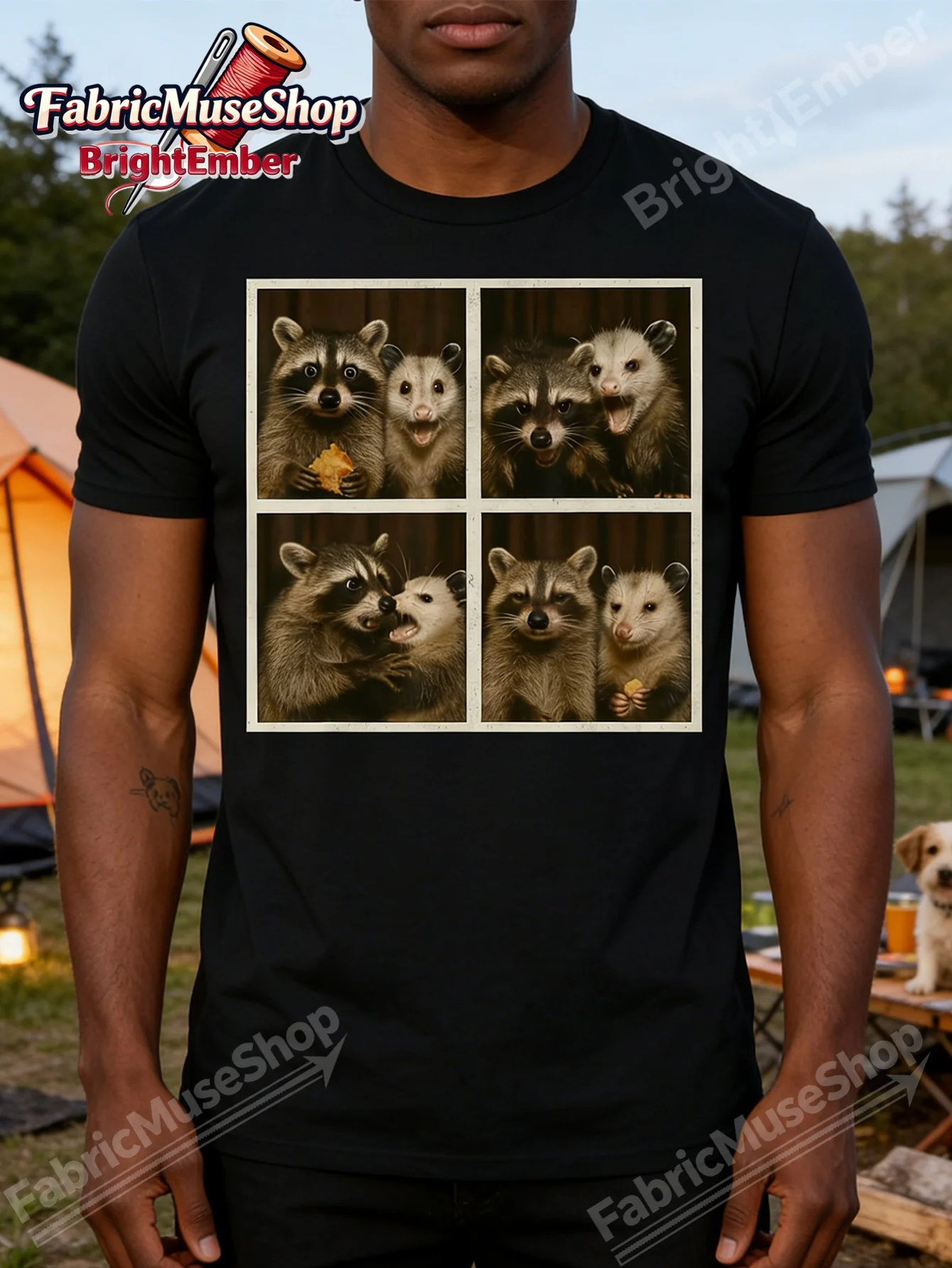 Funny Possum & Raccoon Photobooth Selfie T-Shirt | Retro Vintage 4 Poses (front/Profile/Side/Back) Heavyweight 220gsm Loose Fit