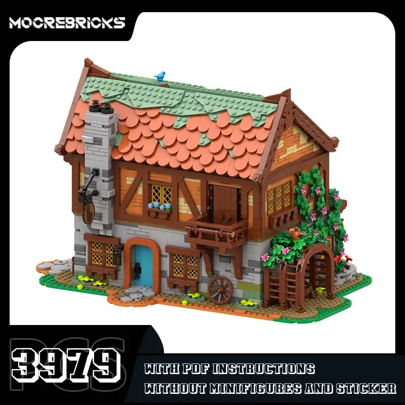 Popular Medieval Villages Model Small Particle Bricks MOC-189669 House Street View Building Block Toy Children's Christmas Gift