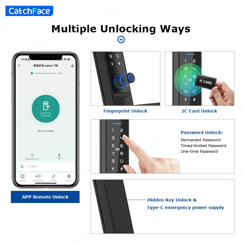 Imagem -02 - Tuya-electronic Smart Door Lock App Zigbee Impermeável Impressão Digital Cartão Rfid Senha Keyless Alumínio Vidro Alexa Google