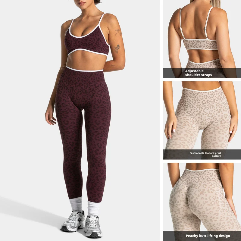 Seamless Leopard Yoga Set Women Sports Bra High Waist Shorts Scrunch Gym Fitness Workout Run Legging Activewear
