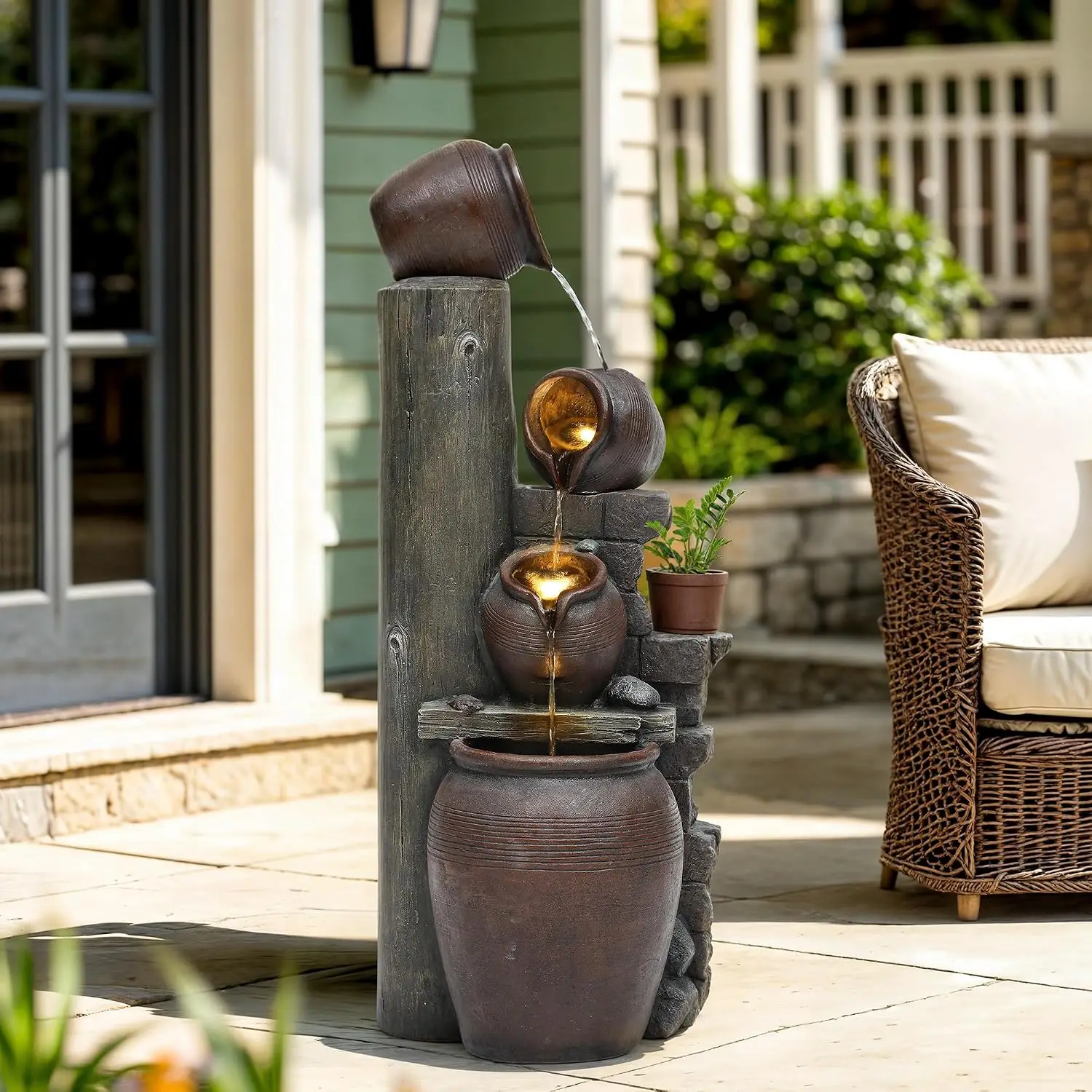 Oversized LED Farmhouse Fountain Waterfall For Outdoor Patio Yard Porch