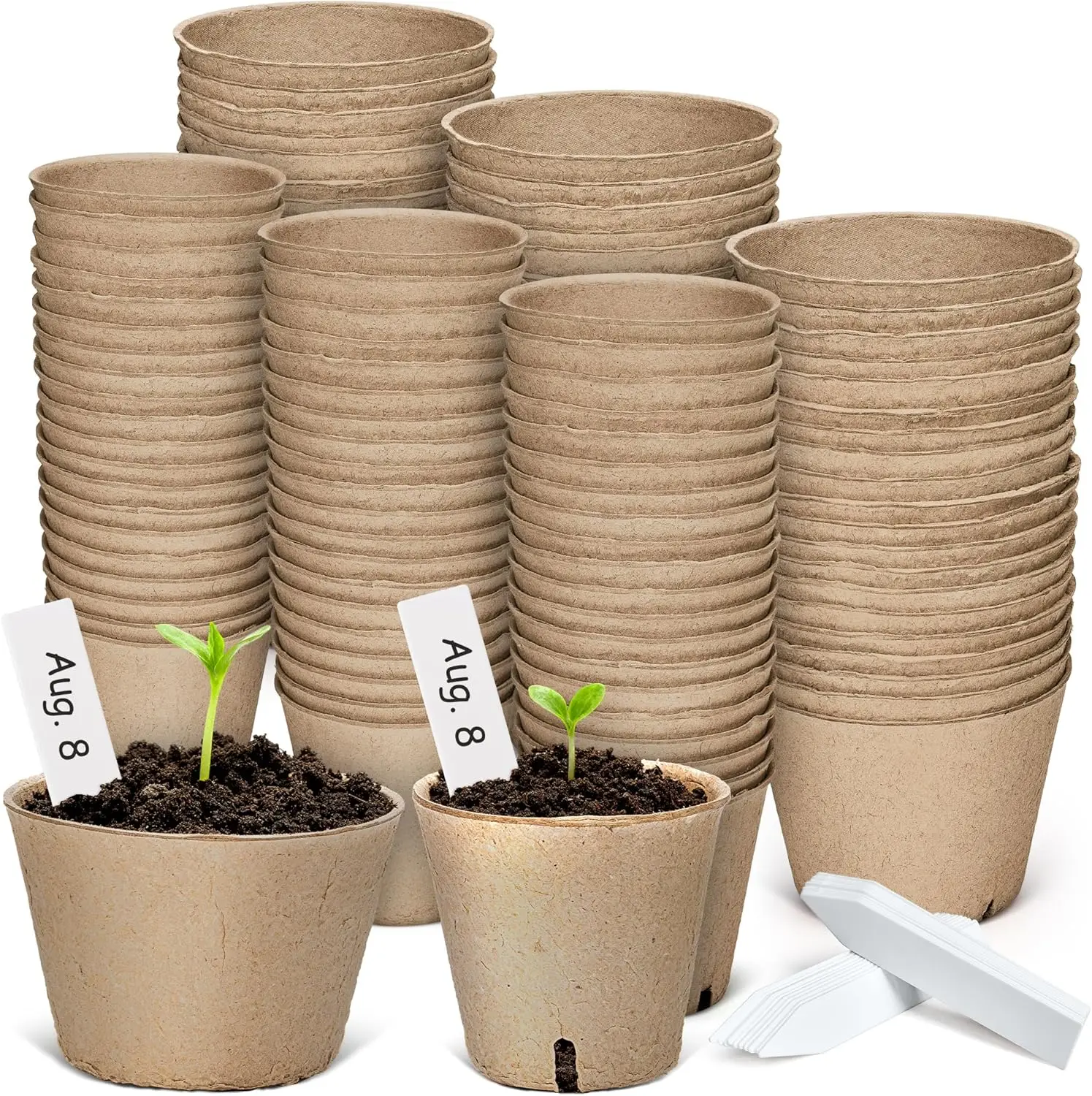 

Peat Pots, 3.15/4 Inch 120 Pcs Seed Starting Pots with Drainage Holes Round Nursery Plants Pots with Bonus 20 Plant Labe