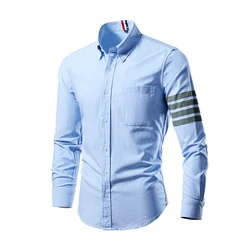 Chemise boutonnée à manches longues pour hommes, vêtements de marque, pur coton doux, poches, col rabattu, printemps, automne, nouveau