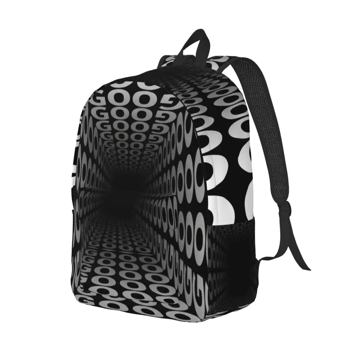 Dark Punk Printed Backpack Allover Tunnel Optical Illusion Ink Black Pure White Edgy Daypack for School Work Weekend Outfit Gift