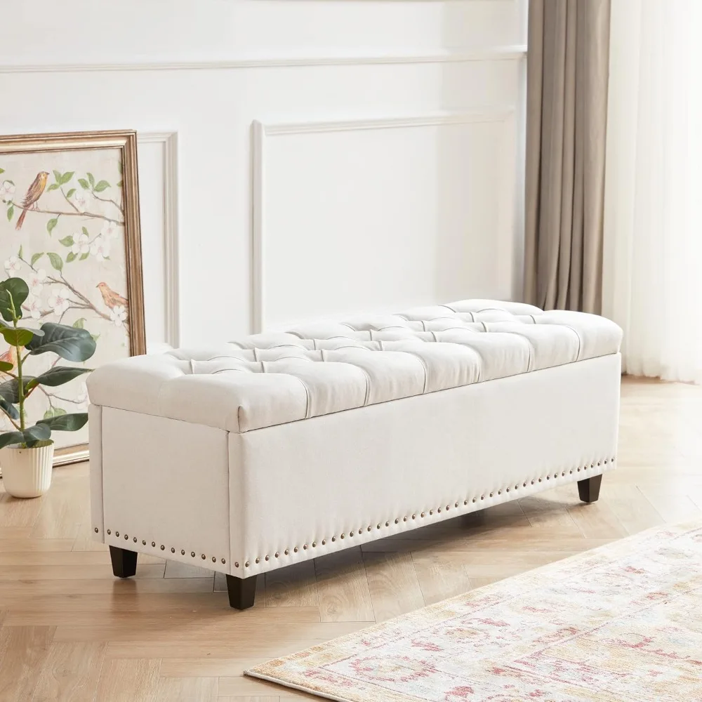 

Ottoman with Storage, 50.8" Upholstered Button Tufted End of Bed Bench with Safety Hinge & Rivets, Customized