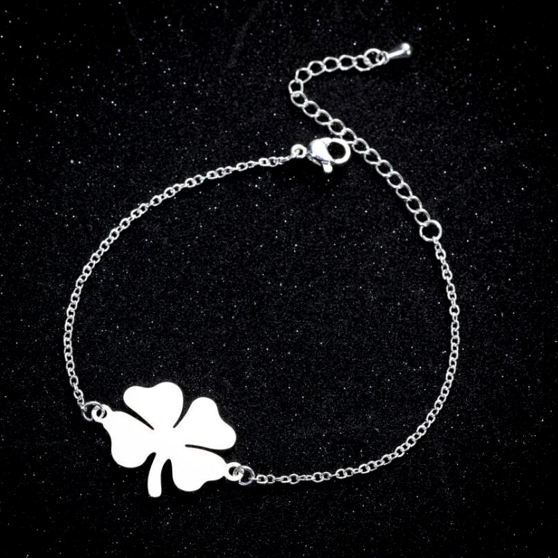 Tarnsih Free Four Leaf Clover Charm Bracelet Stainless Steel Silver 18K Gold Color Women Fashion Jewelry