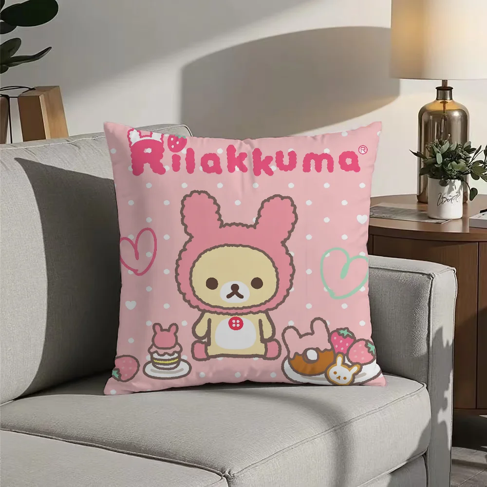 Cute Cartoon Anime Rilakkuma Pillow Case Double Sided Printed Cushion Cover Soft Short Plush Sofa Decorative Home Decoration