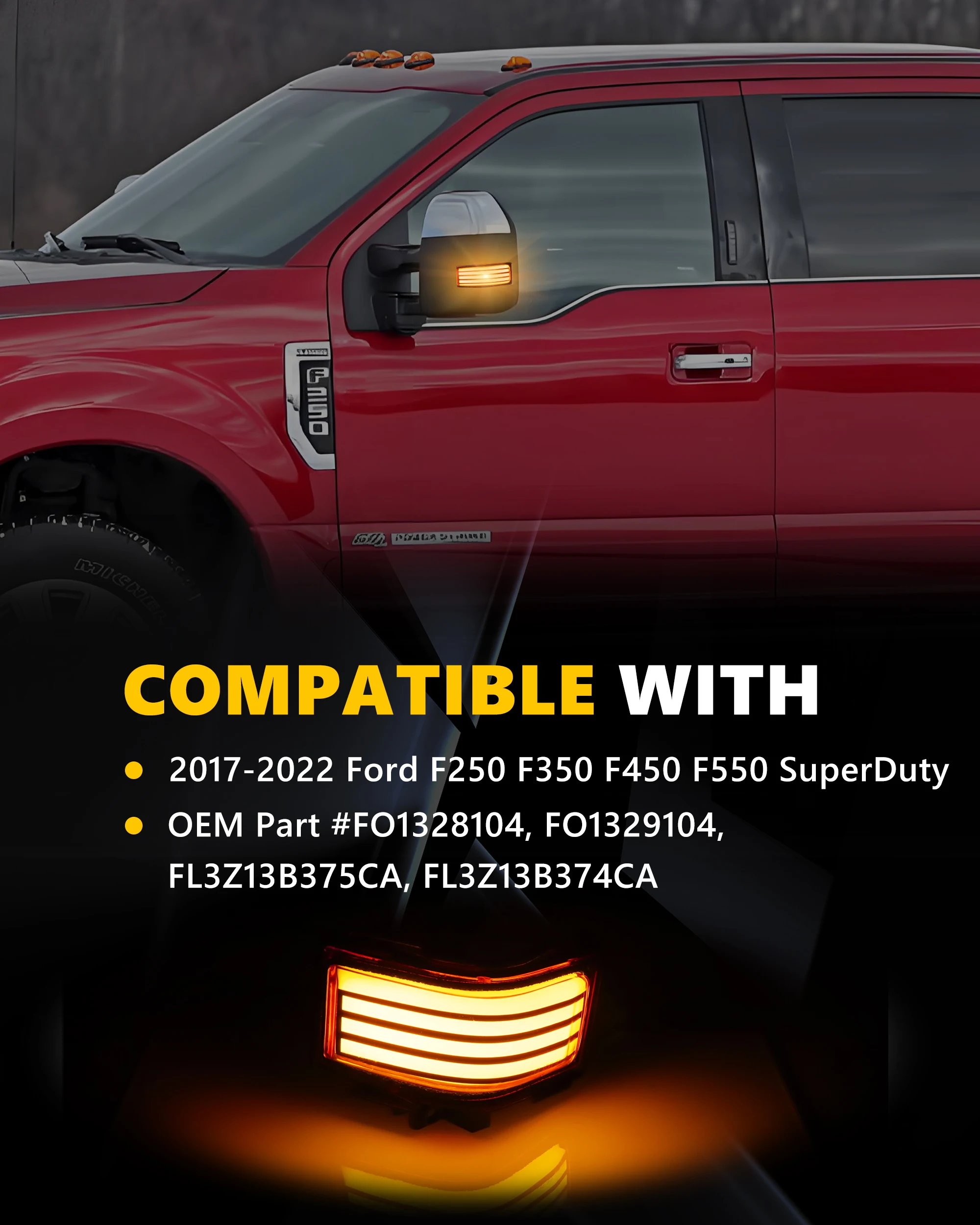 

2Pcs Turn Signal Light Side Mirror Light Sequential LED For 2017 2018 2019 2020 2021-2023 Ford Super Duty F250 F350 F450 F550