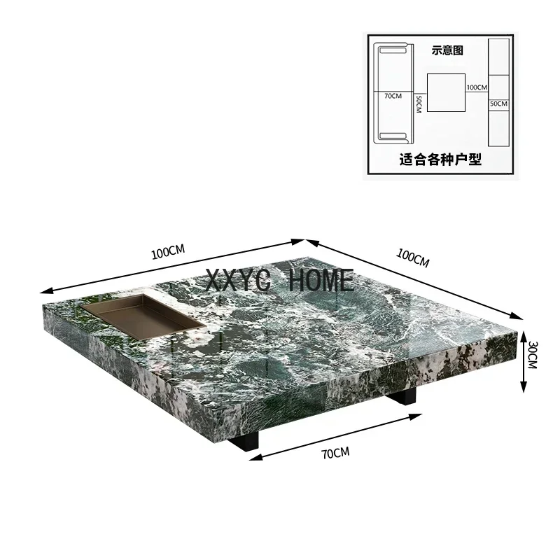 Tavolino da caffè quadrato in pietra, soggiorno, casa, luce, lusso, moderno, semplice, grande appartamento, alto senso