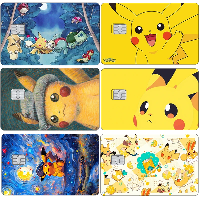 Pocket Monster Kawaii PVC Anime Laser Credit Debt Bank Bus Card Front Film Skin Stickers Pikachu Small Large No Chip Decor Gifts