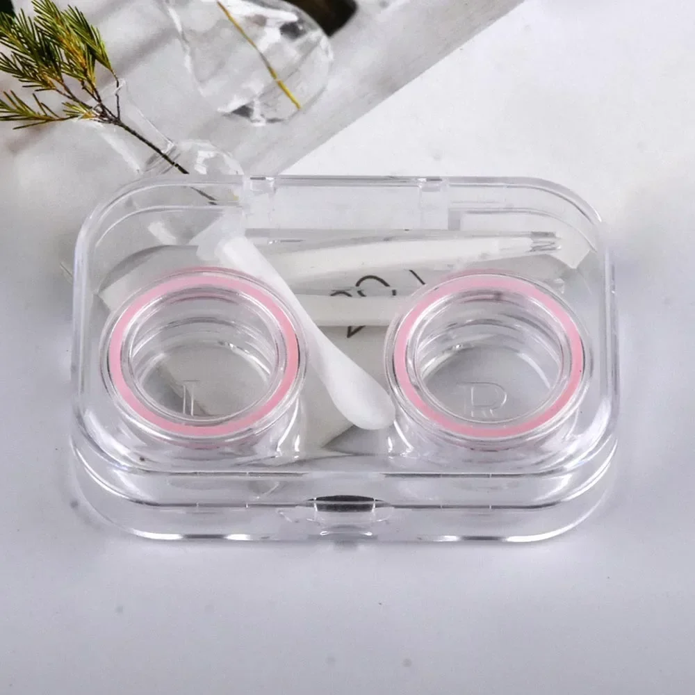 Mini Transparent Cute Portable Contact Lens Case with Tweezer Suction Stick Set for Travel Kit Holder Contact Lenses Box