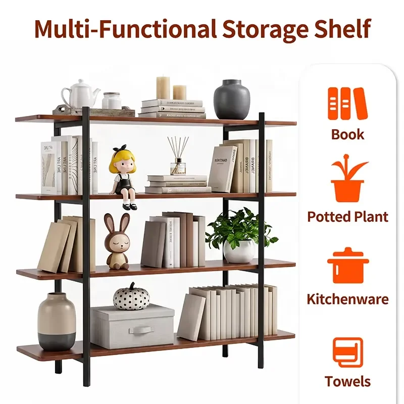 Customized Industrial Ladder Bookcase, Rustic Solid Wood Steel Frame Storage Shelf, Easy Assembly for Living Room Office