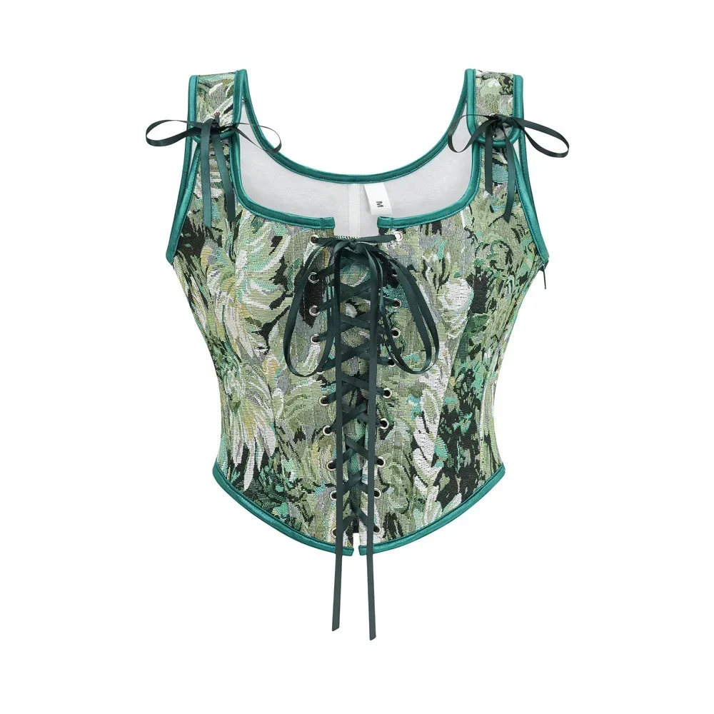 Women Overbust Corsets Crop Top Lace Up Zipper Steampunk Gothic Vintage Bustier with Straps Bodice Camisole Vest view 5